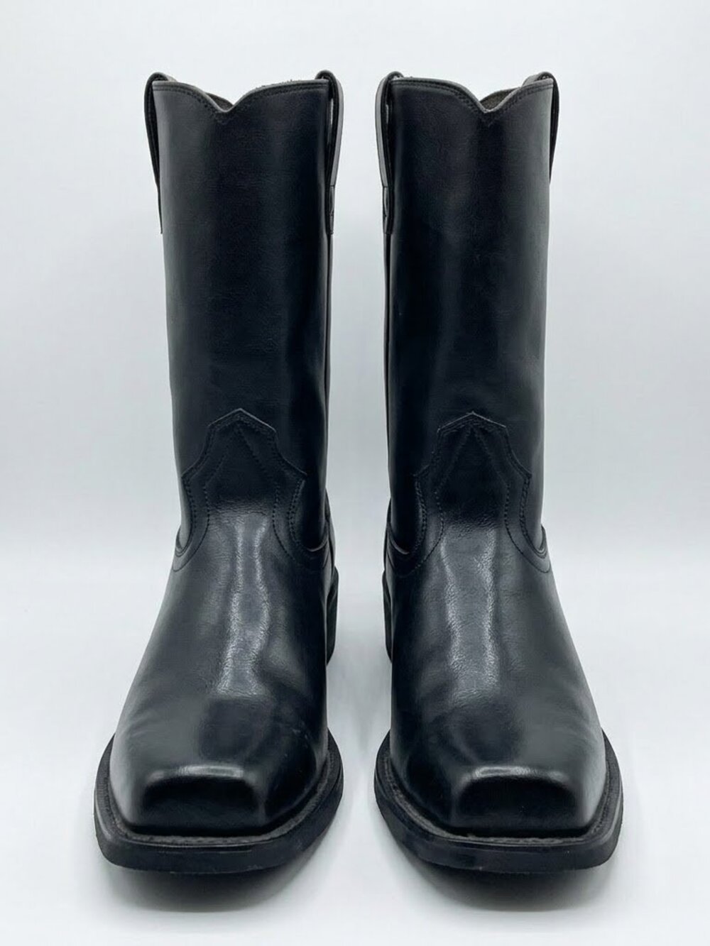 Vintage Moto Mid-Calf Leather Boots Men's 13 Black | Square Toe Biker Western